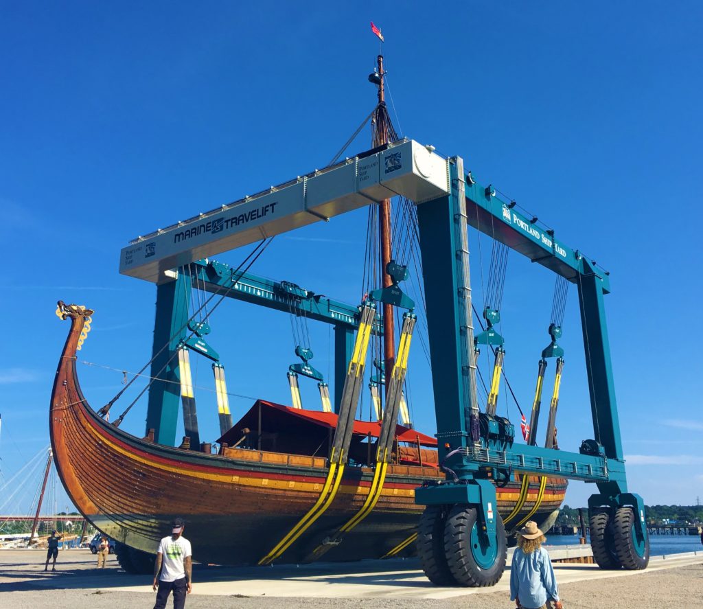 Draken Harald Hårfagre, a 108-ton, Viking longship from Norway in for repairs.